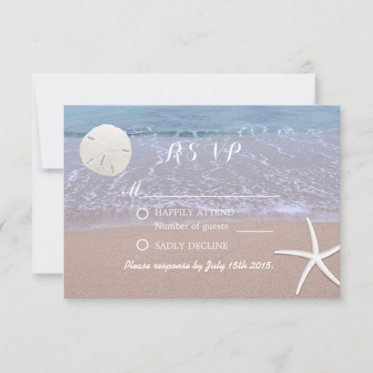 Beach Weddenschap Sand Dollar & Starfish Response RSVP Kaartje (Voorkant)