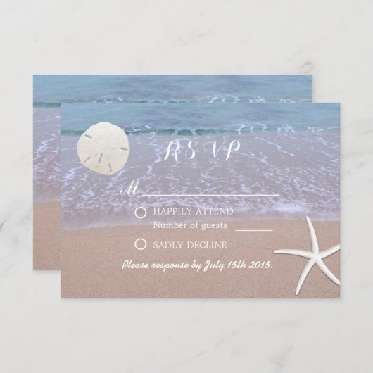 Beach Weddenschap Sand Dollar & Starfish Response RSVP Kaartje (Voorkant / Achterkant)
