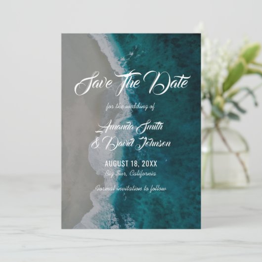 Beach Weddenschap Save the Date Cards (Staand voorkant)