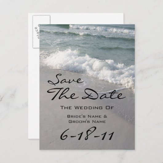Beach Weddenschap Save the Date - Ocean Waves & Sa Aankondigingskaart (Voorkant / Achterkant)