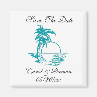 Beach Weddenschap Save the Date Palm Tree Sunset M Magneet