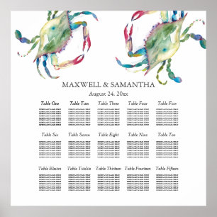 Beach Weddenschap SEATING CHART, Blue Crab Poster