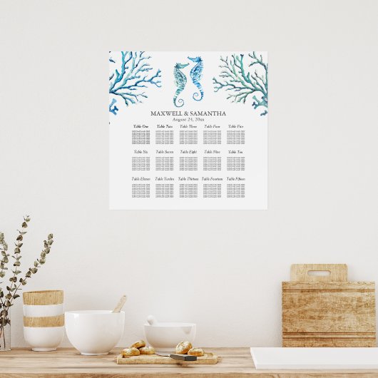 Beach Weddenschap SEATING CHART Seahorse Poster (Keuken)