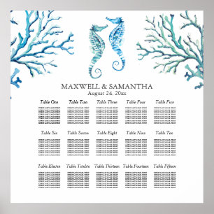 Beach Weddenschap SEATING CHART Seahorse Poster