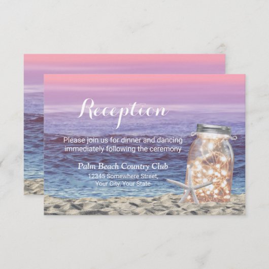 Beach Weddenschap Starfish & Mason Jar Reception Kaart (Voorkant / Achterkant)