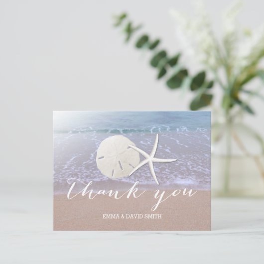 Beach Weddenschap Starfish & Sand Dollar bedankt Briefkaart (Staand voorkant)