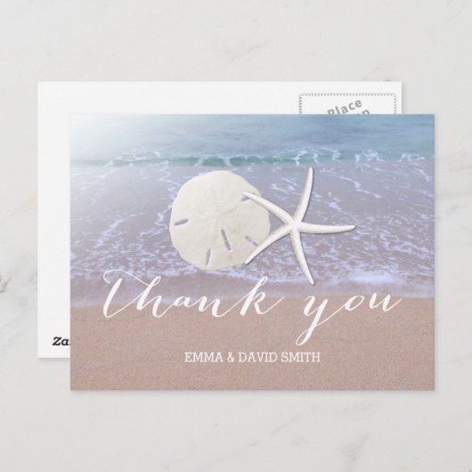 Beach Weddenschap Starfish & Sand Dollar bedankt Briefkaart (Voorkant / Achterkant)