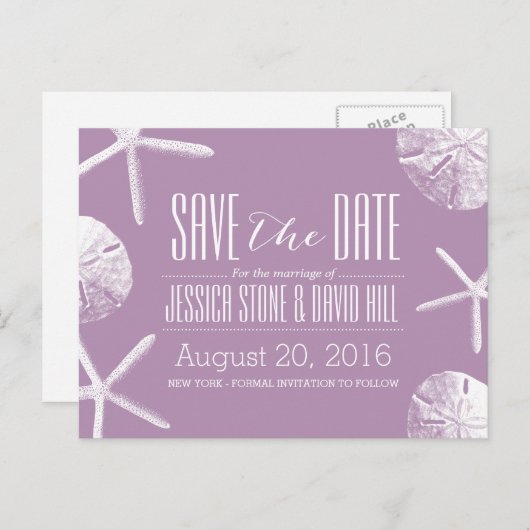 Beach Weddenschap Starfish & Sand Dollar Save the Aankondigingskaart (Voorkant / Achterkant)