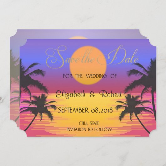 Beach Weddenschap Sunset Save the Date (Voorkant / Achterkant)