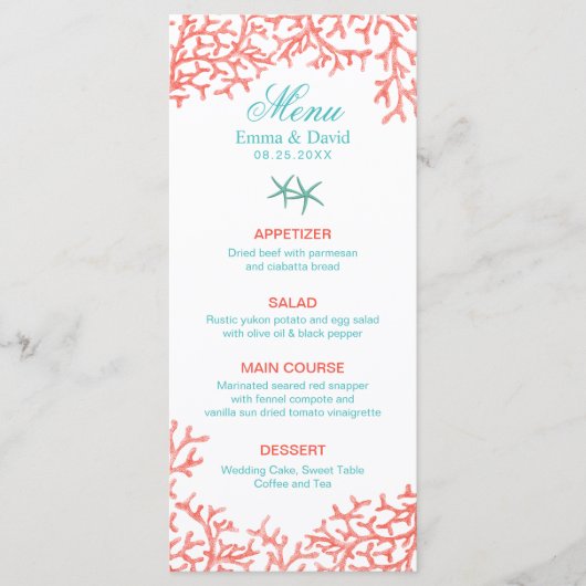 Beach Weddenschap Tropical Coral Reef Menu (Voorkant)