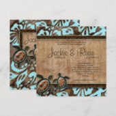 Beach Weddenschap Uitnodiging Blauwe Bruin (Voorkant / Achterkant)