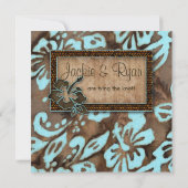 Beach Weddenschap Uitnodiging Hibiscus Blue Brown (Achterkant)
