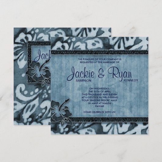 Beach Weddenschap Uitnodiging Hibiscus Blue Denim (Voorkant / Achterkant)
