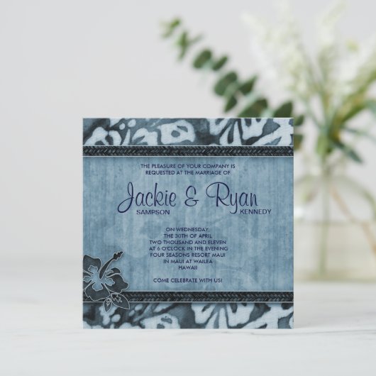 Beach Weddenschap Uitnodiging Hibiscus Blue Denim (Staand voorkant)