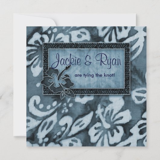Beach Weddenschap Uitnodiging Hibiscus Blue Denim (Achterkant)