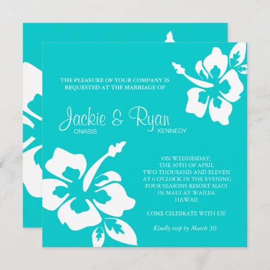 Beach Weddenschap Uitnodiging Hibiscus Flower Blue (Voorkant / Achterkant)