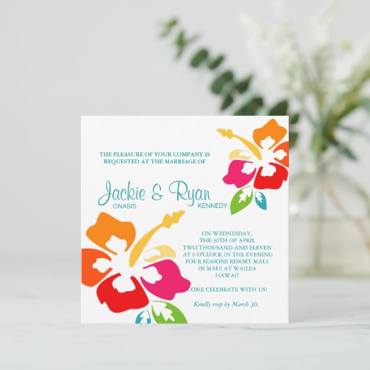 Beach Weddenschap Uitnodiging Hibiscus Flower Colo (Staand voorkant)