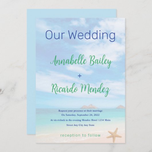 Beach Weddenschap Uitnodiging met Starfish (Voorkant / Achterkant)