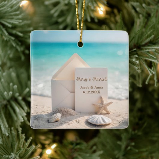 Beach Weddenschap Uitnodiging met Starfish Keramisch Ornament (Boom)
