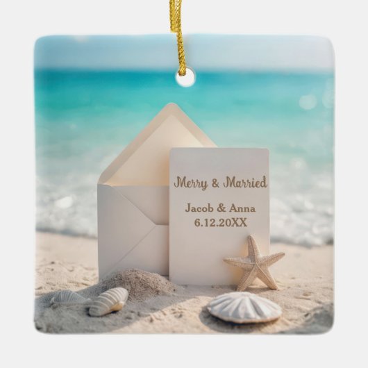 Beach Weddenschap Uitnodiging met Starfish Keramisch Ornament (Voorkant)