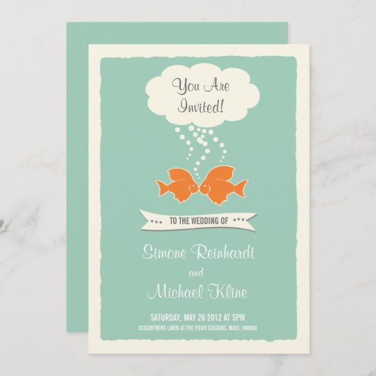 Beach Weddenschap Uitnodiging met zogende vis (Voorkant / Achterkant)