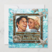 Beach Weddenschap Uitnodiging Seashell Blue (Achterkant)