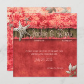 Beach Weddenschap Uitnodiging Seashell Coral Red (Voorkant / Achterkant)