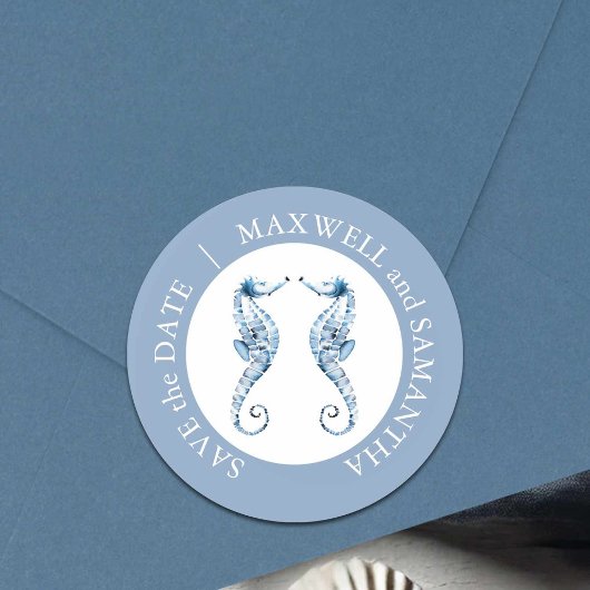 Beach Weddenschap Waterverf Seapaarden Blue Ronde Sticker