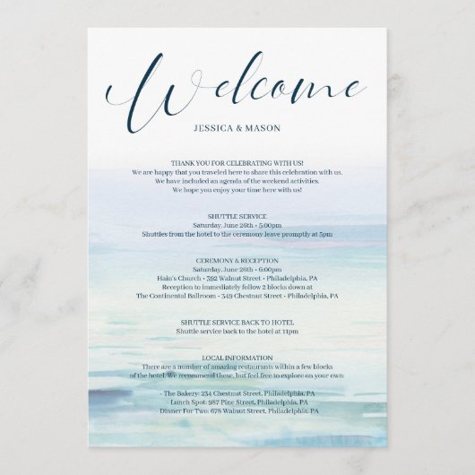 Beach Weddenschap Welkomstprogramma voor reisbriev Programmakaart (Voorkant)