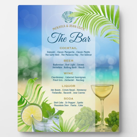 Beach Weddenschap Wine Palm Open Bar Menu Fotoplaat (Voorkant)