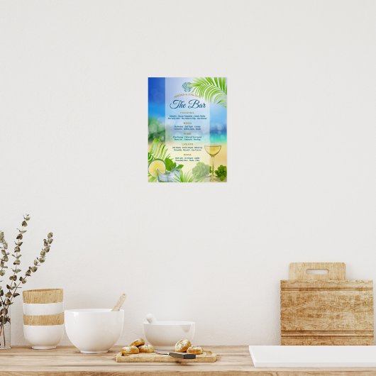 Beach Weddenschap Wine Palm Open Bar Menu Poster (Keuken)