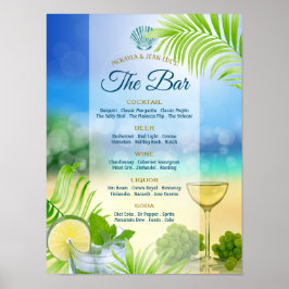 Beach Weddenschap Wine Palm Open Bar Menu Poster