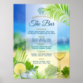 Beach Weddenschap Wine Palm Open Bar Menu Poster (Voorkant)