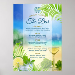 Beach Weddenschap Wine Palm Open Bar Menu Poster