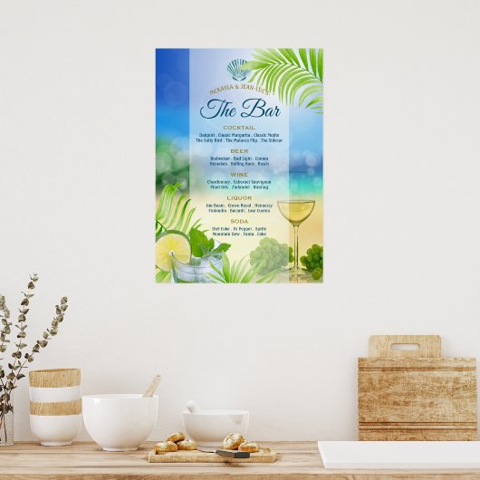 Beach Weddenschap Wine Palm Open Bar Menu Poster (Keuken)