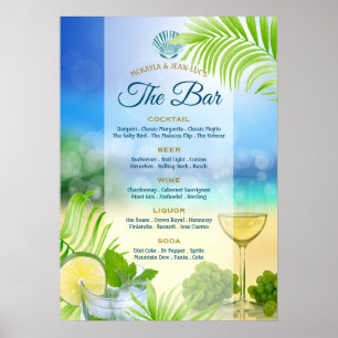 Beach Weddenschap Wine Palm Open Bar Menu Poster