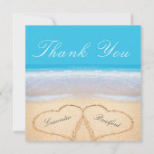 Beach Wedding 2 Harten in het zand bruiloft Bedankkaart (Achterkant)