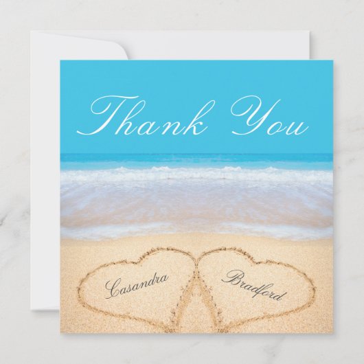 Beach Wedding 2 Harten in het zand bruiloft Bedankkaart (Achterkant)