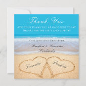 Beach Wedding 2 Harten in het zand bruiloft Bedankkaart (Voorkant)