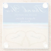 Beach Wedding 2 Harten in het zand bruiloft Glazen Onderzetter (Achterkant)