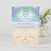 Beach Wedding 2 Harten in het zand bruiloft Invita Kaart (Staand voorkant)