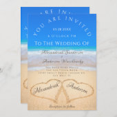 Beach Wedding 2 Harten in het zand bruiloft Kaart (Voorkant / Achterkant)