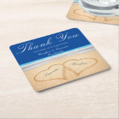 Beach Wedding 2 Harten in het zand bruiloft Kartonnen Onderzetters (Schuin)