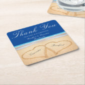 Beach Wedding 2 Harten in het zand bruiloft Kartonnen Onderzetters (Schuin)