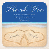 Beach Wedding 2 Harten in het zand bruiloft Kartonnen Onderzetters (Voorkant)