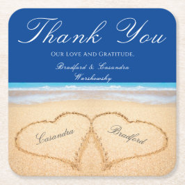 Beach Wedding 2 Harten in het zand bruiloft Kartonnen Onderzetters