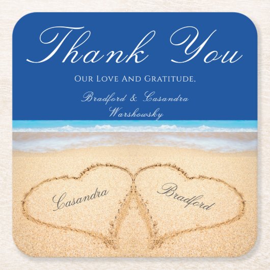 Beach Wedding 2 Harten in het zand bruiloft Kartonnen Onderzetters (Voorkant)