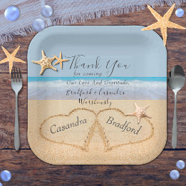 Beach Wedding 2 Harten in het zand bruiloft Papieren Bordje