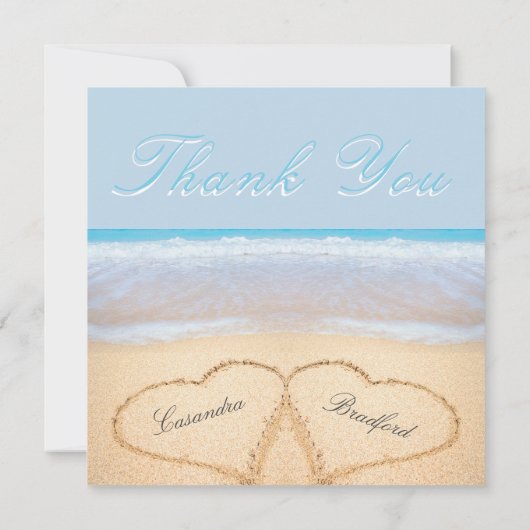 Beach Wedding 2 Harten in het zand Wedding Dank Bedankkaart (Achterkant)