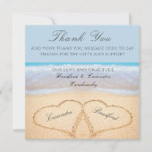 Beach Wedding 2 Harten in het zand Wedding Dank Bedankkaart (Voorkant)